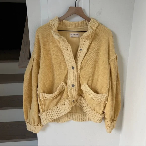 Free People We The Free Cute In This Cardi Cardigan Sweater in Sunlight Yellow - Picture 4 of 8
